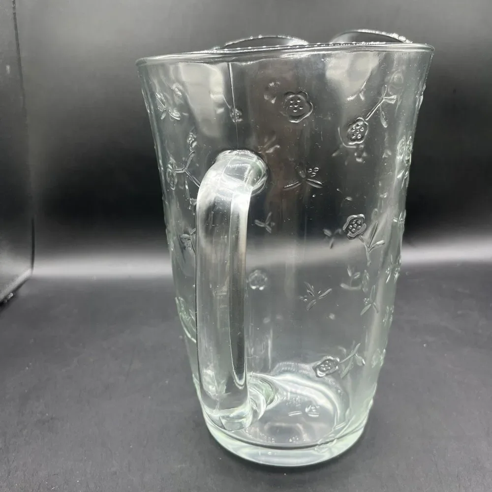 ANCHOR HOCKING - SAVANNAH Clear Glass 72oz Water PITCHER - Embossed Rose Flower